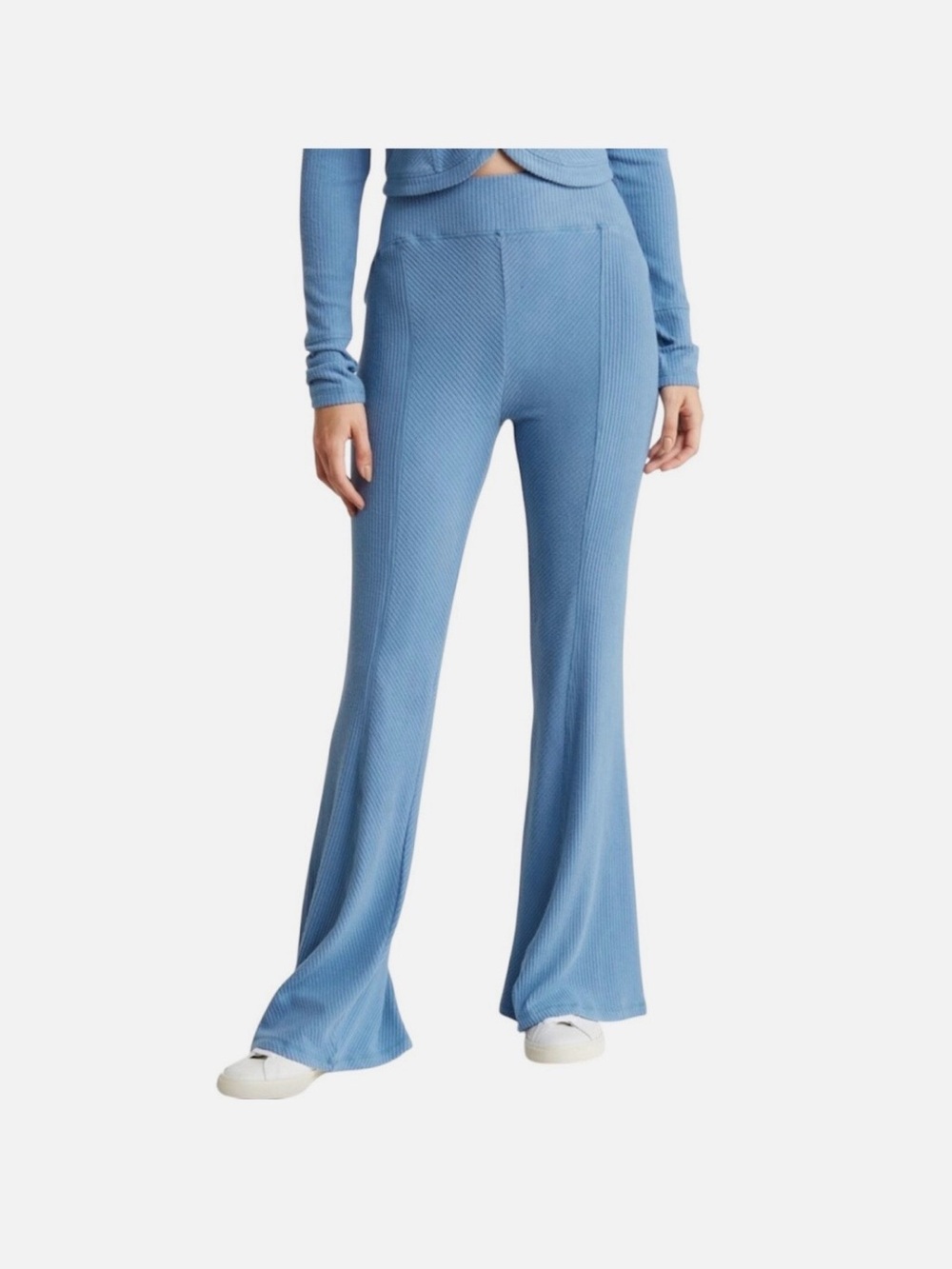 Area Stars Women's Blue Ribbed Flare Pull On Pants Size Small